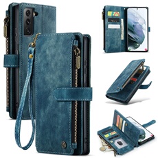 Etui pour Samsung Galaxy S21 Multifonctionnement du portefeuille de portefeuille à fermeture éclair Case de téléphone avec 10 emplacements de carte