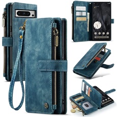 Etui pour Google Pixel Pixel 8 Pro Multifonctionnement du portefeuille de portefeuille à fermeture éclair Case de téléphone avec 10 emplacements de