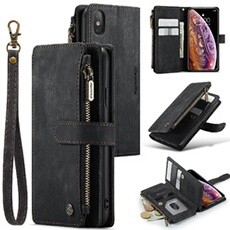 Etui pour iPhone X/XS Multifonctionnement du portefeuille de portefeuille à fermeture éclair Case de téléphone avec 10 emplacements de carte et