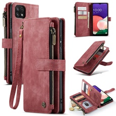 Etui pour Samsung Galaxy A22 5G Multifonctionnement du portefeuille de portefeuille à fermeture éclair Case de téléphone avec 10 emplacements de