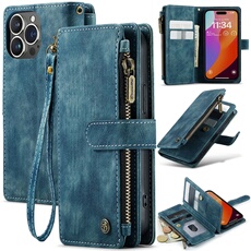 Etui pour iPhone 15 Pro Multifonctionnement du portefeuille de portefeuille à fermeture éclair Case de téléphone avec 10 emplacements de carte et