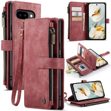 Etui pour Google Pixel 9A Multifonctionnement du portefeuille de portefeuille à fermeture éclair Case de téléphone avec 10 emplacements de carte et