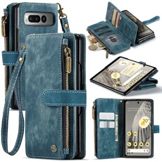 Etui pour Google Pixel Fold Multifonctionnement du portefeuille de portefeuille à fermeture éclair Case de téléphone avec 10 emplacements de carte et
