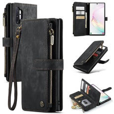 Etui pour Samsung Galaxy Note 10 Plus Multifonctionnement du portefeuille de portefeuille à fermeture éclair Case de téléphone avec 10 emplacements