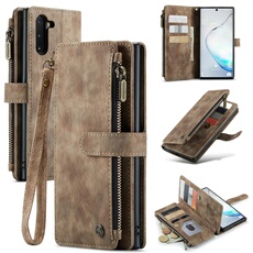 Etui pour Samsung Galaxy Note 10 Multifonctionnement du portefeuille de portefeuille à fermeture éclair Case de téléphone avec 10 emplacements de