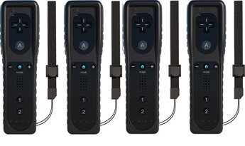 Manette Qumox Lot de 4 manettes Wii avec étui en silicone et dragonne, télécommande Wii pour Wii/Wii U – Noir