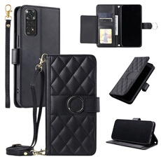 Coque pour Xiaomi Redmi Note 11 4G/11S étui portefeuille fin en cuir avec anneau magnétique, porte-cartes et longue sangle compatible avec Xiaomi
