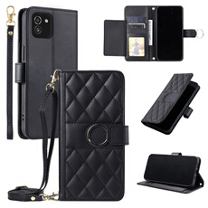 Coque pour Samsung Galaxy A03 étui portefeuille fin en cuir avec anneau magnétique, porte-cartes et longue sangle compatible avec Samsung Galaxy
