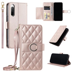 Coque pour Sony Xperia 10 IV étui portefeuille fin en cuir avec anneau magnétique, porte-cartes et longue sangle compatible avec Sony Xperia 10