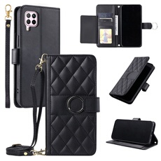 Coque pour Huawei P40 Lite étui portefeuille fin en cuir avec anneau magnétique, porte-cartes et longue sangle compatible avec Huawei P40 Lite-Noir
