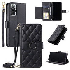 Coque pour Xiaomi Redmi Note 10 Pro 4G étui portefeuille fin en cuir avec anneau magnétique, porte-cartes et longue sangle compatible avec Xiaomi