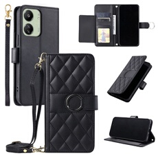 Coque pour Xiaomi Redmi 13C 4G/POCO C65 étui portefeuille fin en cuir avec anneau magnétique, porte-cartes et longue sangle compatible avec Xiaomi