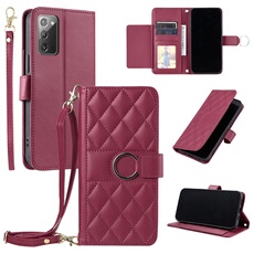 Coque pour Samsung Galaxy Note 20 étui portefeuille fin en cuir avec anneau magnétique, porte-cartes et longue sangle compatible avec Samsung Galaxy