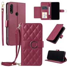 Coque pour OPPO A31 2020/A8 étui portefeuille fin en cuir avec anneau magnétique, porte-cartes et longue sangle compatible avec OPPO A31