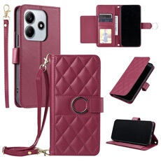 Coque pour Xiaomi Redmi Note 14 4G étui portefeuille fin en cuir avec anneau magnétique, porte-cartes et longue sangle compatible avec Xiaomi Redmi