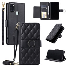 Coque pour Samsung Galaxy A21S étui portefeuille fin en cuir avec anneau magnétique, porte-cartes et longue sangle compatible avec Samsung Galaxy