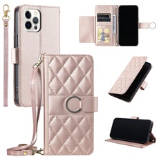 Coque pour iPhone 12 Pro Max étui portefeuille fin en cuir avec anneau magnétique, porte-cartes et longue sangle compatible avec iPhone 12 Pro