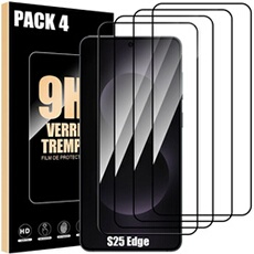 Verre Trempé Intégral pour Samsung Galaxy S25 Edge, Pack de 4 Vitres Noir Anti-Rayures Antichoc -