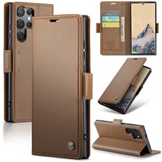 Coque pour Samsung Galaxy S25 Ultra étui léger en cuir avec fermeture magnétique et blocage RFID, avec 3 emplacements pour cartes, compatible avec