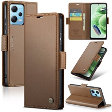 Coque pour Xiaomi Redmi Note 12 5G étui léger en cuir avec fermeture magnétique et blocage RFID, avec 3 emplacements pour cartes, compatible avec