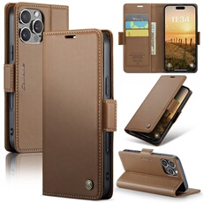 Coque pour iPhone 16 Pro Max étui léger en cuir avec fermeture magnétique et blocage RFID, avec 3 emplacements pour cartes, compatible avec iPhone 16