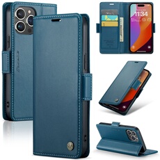 Coque pour iPhone 15 Pro Max étui léger en cuir avec fermeture magnétique et blocage RFID, avec 3 emplacements pour cartes, compatible avec iPhone 15