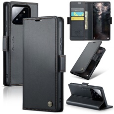 Coque pour Xiaomi 14 étui léger en cuir avec fermeture magnétique et blocage RFID, avec 3 emplacements pour cartes, compatible avec Xiaomi 14-Noir