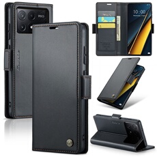 Coque pour Xiaomi POCO X6 Pro étui léger en cuir avec fermeture magnétique et blocage RFID, avec 3 emplacements pour cartes, compatible avec Xiaomi