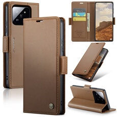 Coque pour Xiaomi 14 étui léger en cuir avec fermeture magnétique et blocage RFID, avec 3 emplacements pour cartes, compatible avec Xiaomi 14-Marron