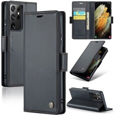 Coque pour Samsung Galaxy S21 Ultra étui léger en cuir avec fermeture magnétique et blocage RFID, avec 3 emplacements pour cartes, compatible avec