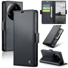 Coque pour Xiaomi 14 Ultra étui léger en cuir avec fermeture magnétique et blocage RFID, avec 3 emplacements pour cartes, compatible avec Xiaomi 14