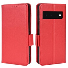 Coque pour Google Pixel 6 étui à rabat magnétique en TPU souple antichoc avec porte-cartes, compatible avec Google Pixel 6-Rouge