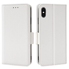 Coque pour iPhone X/XS étui à rabat magnétique en TPU souple antichoc avec porte-cartes, compatible avec iPhone X/XS-Blanc