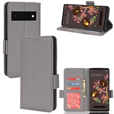 Coque pour Google Pixel 6 étui à rabat magnétique en TPU souple antichoc avec porte-cartes, compatible avec Google Pixel 6-Gris