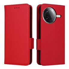 Coque pour Xiaomi Poco F7 Pro 5G étui à rabat magnétique en TPU souple antichoc avec porte-cartes, compatible avec Xiaomi Poco F7 Pro 5G-Rouge