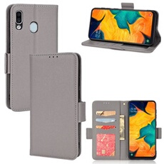 Coque pour Samsung Galaxy A20/A30 étui à rabat magnétique en TPU souple antichoc avec porte-cartes, compatible avec Samsung Galaxy A20/A30-Gris