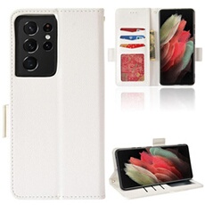 Coque pour Samsung Galaxy S21 Ultra étui à rabat magnétique en TPU souple antichoc avec porte-cartes, compatible avec Samsung Galaxy S21 Ultra-Blanc