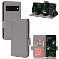 Coque pour Google Pixel 6 Pro étui à rabat magnétique en TPU souple antichoc avec porte-cartes, compatible avec Google Pixel 6 Pro-Gris