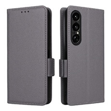 Coque pour Sony Xperia 1 VII étui à rabat magnétique en TPU souple antichoc avec porte-cartes, compatible avec Sony Xperia 1 VII-Gris