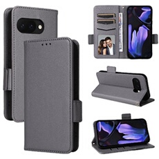 Coque pour Google Pixel 9A étui à rabat magnétique en TPU souple antichoc avec porte-cartes, compatible avec Google Pixel 9A-Gris