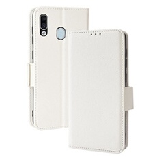 Coque pour Samsung Galaxy A20/A30 étui à rabat magnétique en TPU souple antichoc avec porte-cartes, compatible avec Samsung Galaxy A20/A30-Blanc