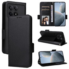 Coque pour Xiaomi POCO X6 Pro étui à rabat magnétique en TPU souple antichoc avec porte-cartes, compatible avec Xiaomi POCO X6 Pro-Noir