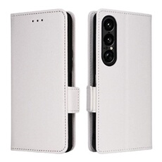Coque pour Sony Xperia 1 VII étui à rabat magnétique en TPU souple antichoc avec porte-cartes, compatible avec Sony Xperia 1 VII-Blanc