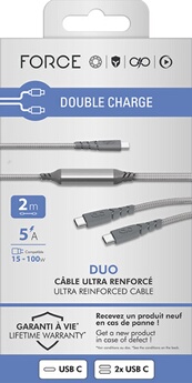 Câble Duo Ultra renforcé USB CUSB C Force Power + USB C 2 - vue 2
