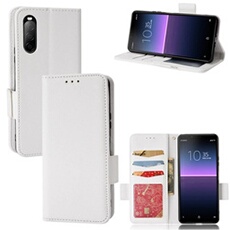 Coque pour Sony Xperia 10 II étui à rabat magnétique en TPU souple antichoc avec porte-cartes, compatible avec Sony Xperia 10 II-Blanc
