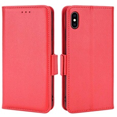 Coque pour iPhone X/XS étui à rabat magnétique en TPU souple antichoc avec porte-cartes, compatible avec iPhone X/XS-Rouge