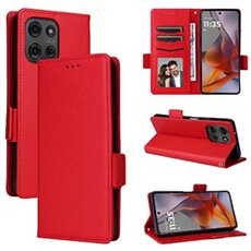 Coque pour Motorola MOTO G75 étui à rabat magnétique en TPU souple antichoc avec porte-cartes, compatible avec Motorola MOTO G75-Rouge
