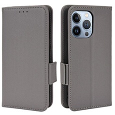 Coque pour iPhone 13 Pro Max étui à rabat magnétique en TPU souple antichoc avec porte-cartes, compatible avec iPhone 13 Pro Max-Gris