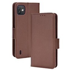 Coque pour Wiko Y82 étui à rabat magnétique en TPU souple antichoc avec porte-cartes, compatible avec Wiko Y82-Marron