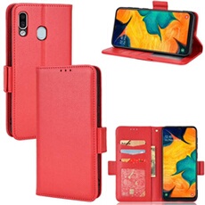 Coque pour Samsung Galaxy A20/A30 étui à rabat magnétique en TPU souple antichoc avec porte-cartes, compatible avec Samsung Galaxy A20/A30-Rouge